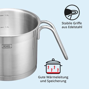 Каструля KHG 14 см з нержавіючої сталі, 1,5 л, індукційна, для всіх типів плит, з високим бортиком