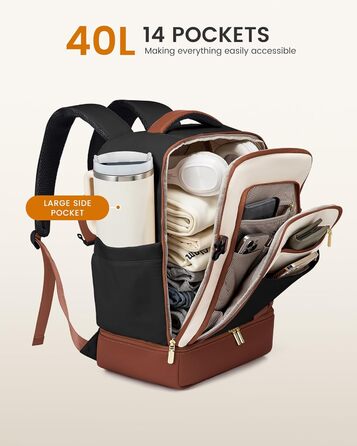 LOVEVOOK Рюкзак для ручної поклажі 40L з окремим відділенням для взуття, жіночий, для подорожей (3 шт.)