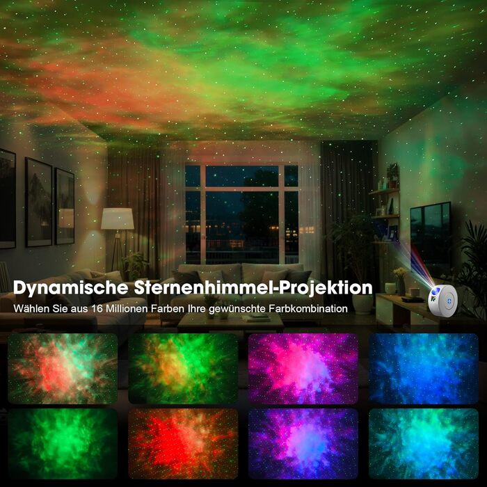 Проєктор зоряного неба Smart Sternenhimmel WiFi з пультом, додатком та голосовим керуванням, 16 млн кольорів, тихий (25 дБ), 4 кути нахилу - білий