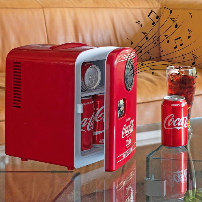 Холодильник Coca-Cola Mini 4L з Bluetooth, для дому, офісу, їжі та напоїв (червоний)