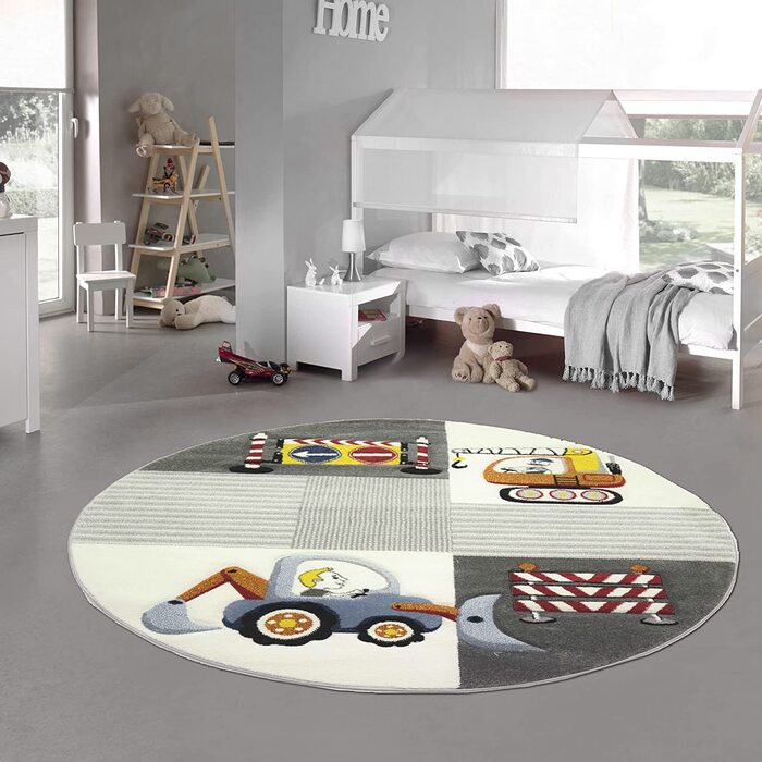 Килим-мрія, килим для дитячої кімнати, килимок для ігор, намет для індіанців з ведмедями, кактус, каное, розмір ялини (120 см круглий, сірий кремово-жовтий)