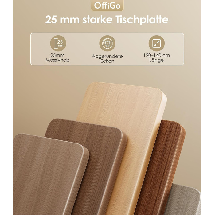 Регульований стіл OffiGo з 2 моторами, USB-C, 3 пам'яті, для столів 100-200 см (140 см, дуб)