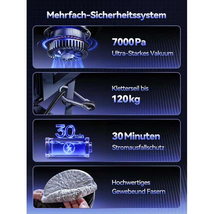 Робот для миття вікон Yeerain з функцією розпилення, потужність всмоктування 7000Pa, тиха робота, 3 режими очищення, інтелектуальна навігація, розпізнавання країв, в комплекті 10 мікрофібрових серветок сірого кольору 'Зоряне небо'