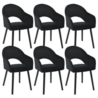 Набір з 6 кухонних стільців для їдальні з підлокітниками, бежевий, поліестер, дерев'яні ніжки