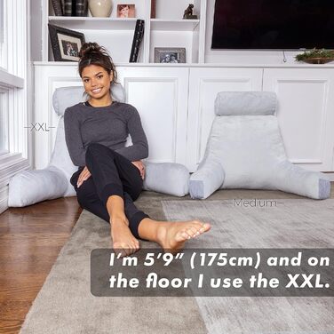 Подушка для чоловіків - сіра, велика, для читання та відпочинку в ліжку з підлокітниками. Висока спинка, преміум піна з пам'яті, знімна подушка для шиї на еластичному шнурі. Середня оригінальна версія | Темно-зелений |