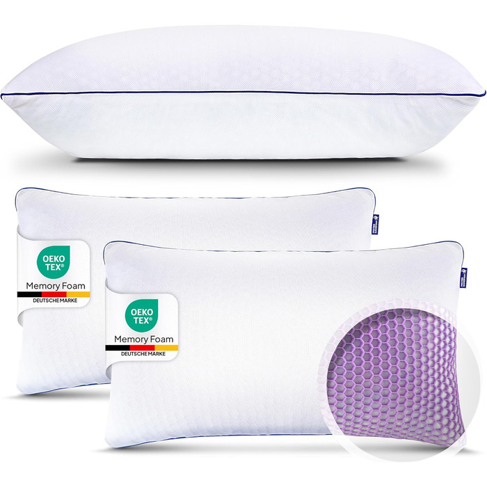 Подушка Mister Sandman 40x80 см, ортопедична з Memory Foam та Honeycomb GelFlex Grid, дихаюча та пральна, для сну на боці, спині та животі (2 шт.)