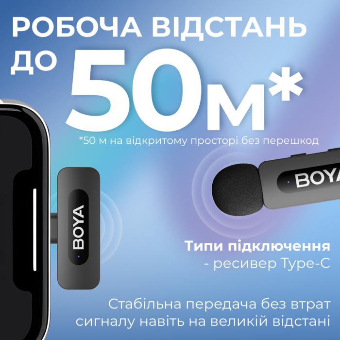 Бездротовий петличний мікрофон BOYA BY-V10 Type-C Black