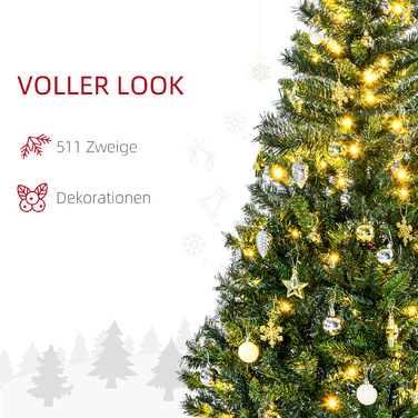 Штучна ялинка HOMCOM, прикрашена, 95 см x 95 см x 150 см, зелена