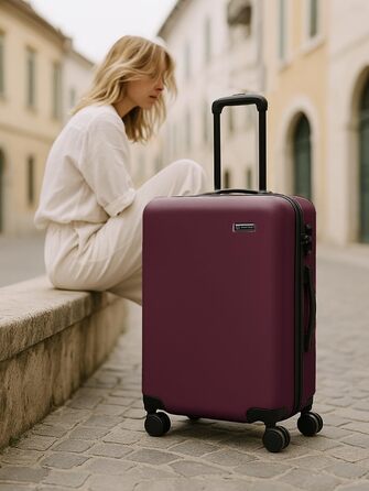 Набір валіз Smartbox Hartschalen 3 шт. для жінок та чоловіків | Легкі та міцні валізи з ABS-пластику | 4 колеса, кодовий замок (Edition 05) (Бургунді, валіза M (66 см))