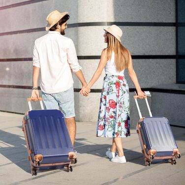 Набір валіз LEADZM 4 шт. з жорстким корпусом, ABS, з колесами, великий, набір валіз з жорстким корпусом, валізи та ролери з косметичкою (темно-синій/коричневий, набір валіз 4 шт. (смужки))