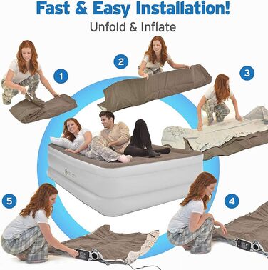 Надувне ліжко Etekcity EAM-ET2/EAM-DQE1: односпальне, для кемпінгу, 203x152x46 см, біле/коричневе