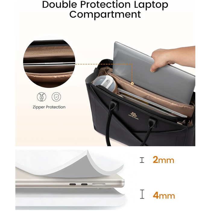 LOVEVOOK Сумка для ноутбука 15.6 дюймів, жіноча, велика, шкіряна, на плечі, для роботи, навчання, офісу, універсальна, чорна