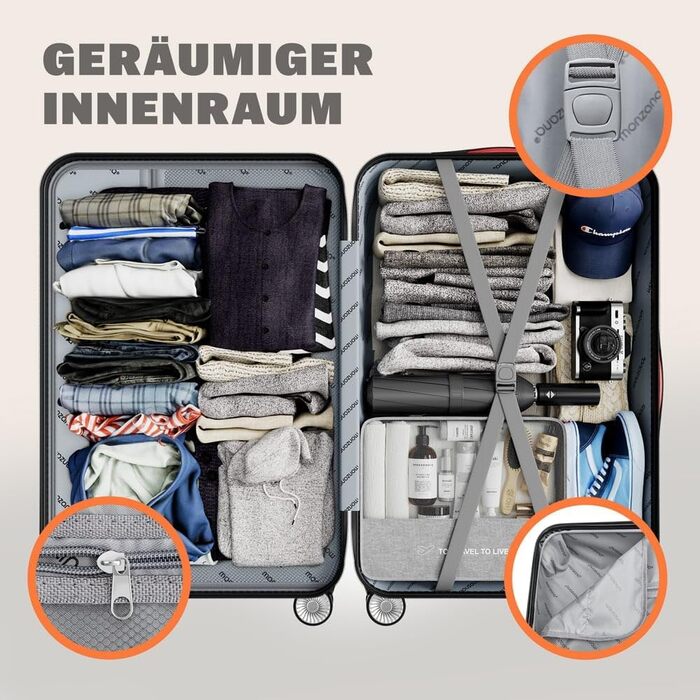 Набір валіз Monzana® 3шт Exopack з TSA замком, жорсткий корпус, M-L-XL, гелеві ручки, 4 колеса, підставка, ручний багаж, валіза для подорожей, колір шампань