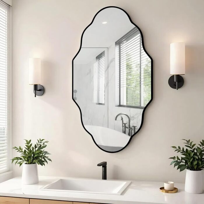 Дзеркало настінне Clevich Asimetrisches 66x116 см з алюмінієвою рамою, скло HD, чорний колір, для ванної кімнати, вітальні, спальні