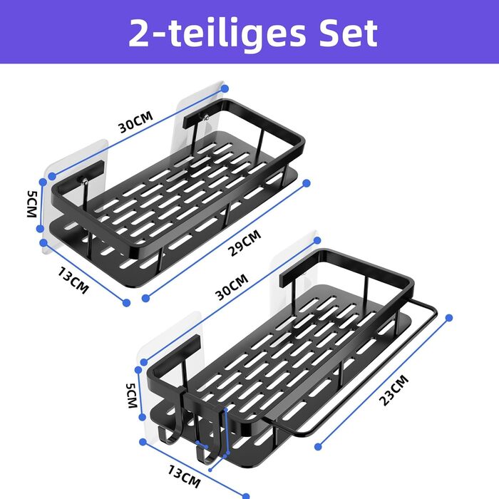 Душова полиця XZGm без свердління, 2 шт. и, чорна, з рушникосушкою і знімним гачком, тримач для шампуню