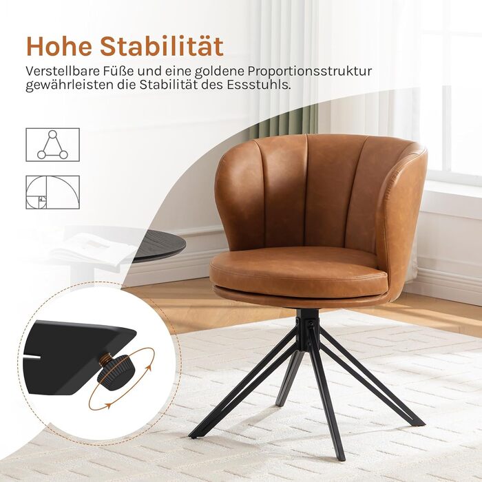 Крісла для обідньої зони WOLTU (2 шт), 360° обертання, з підлокітниками, для кухні/вітальні, ергономічні, до 150 кг, штучна шкіра (колір: коричневий)