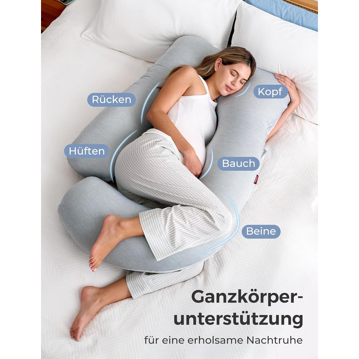 Вагітний подушок Momcozy з кристанового велюру U-подібної форми - подушка для вагітних, для сну на боці (145 см) - знімає напругу з спини та стегон (Світло-сірий, U-подібний)