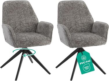 Обідні стільці 2 шт. темно-сірого кольору – поворотні на 360° з м'яким велюровим покриттям – функція повернення з пружинним механізмом – сучасний дизайн та легка збірка – без PFC та сертифіковані Oeko-TEX®