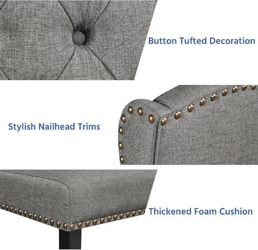 Набір кухонних стільців Yaheetech з крилатим спинком, оббитий стілець для їдальні, до 140 кг, сірий (2, світло-сірий)