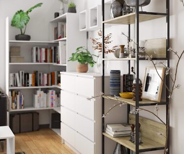 Стелаж AKORD з 6 полицями 50 см, індустріальний стиль, відкритий, з металевим каркасом, для кухні, спальні, офісу (чорний, дуб Artisan, 192 x 70 x 32 см)