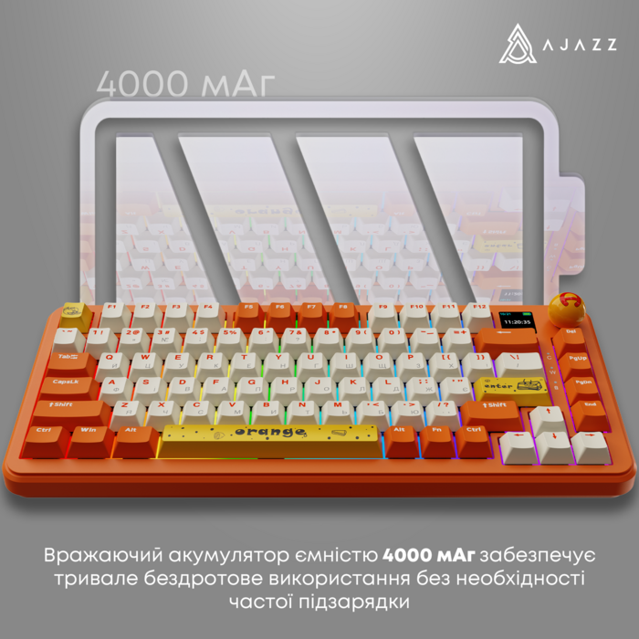 Бездротова механічна клавіатура Ajazz  AK820 MAX  Avocado Switch Orange-White Theme-RGB--With Screen