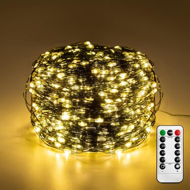 Льохтерна LED 100м з мідного дроту, 1000 LED, 8 режимів, IP44 (водостійка), з пульт та таймером, для прикраси на Різдво, в приміщенні та на вулиці, DIY, тепле біле світло