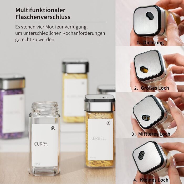 Набір скляних банок для спецій Miorkly 24 шт. з дозатором, 120 мл - органайзер для спецій