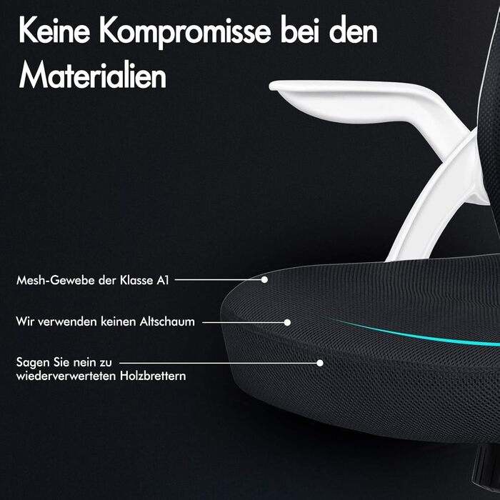 Офісний крісло ALFORDSON з динамічною підтримкою попереку, регульоване, з відкидними підлокітниками, чорне (Arc - Біле)