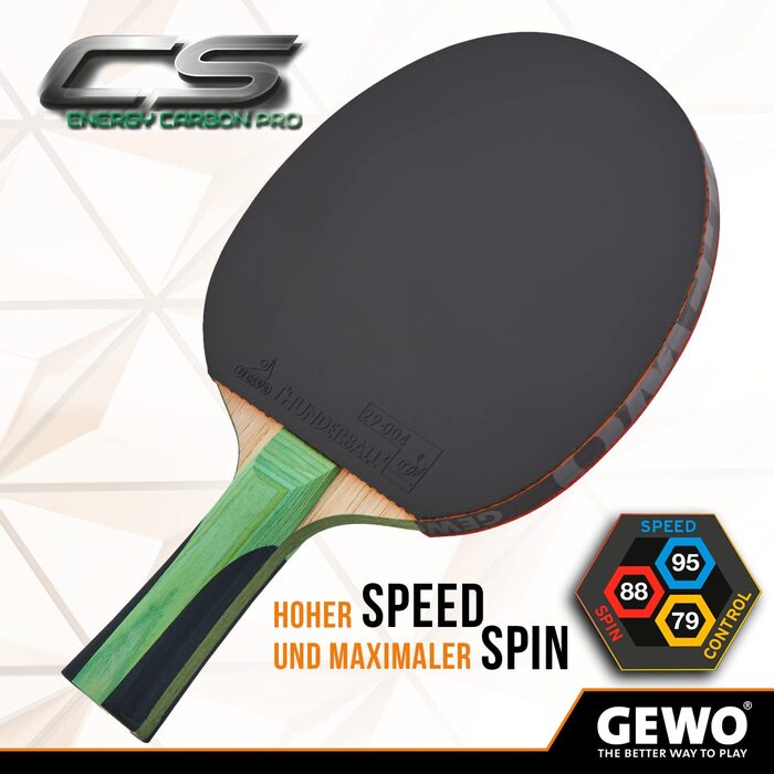 Ракетка для настільного тенісу GEWO CS Energy Carbon Pro-Професійна ракетка для настільного тенісу, схвалена ITTF-вуглецева ракетка з контрольованим покриттям і високими обертальними властивостями, увігнута, губчаста 2,0 мм