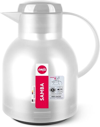 Термос Emsa Samba 1 л з Quick Press, білий, з ізоляцією, 12 год гарячий, 24 год холодний