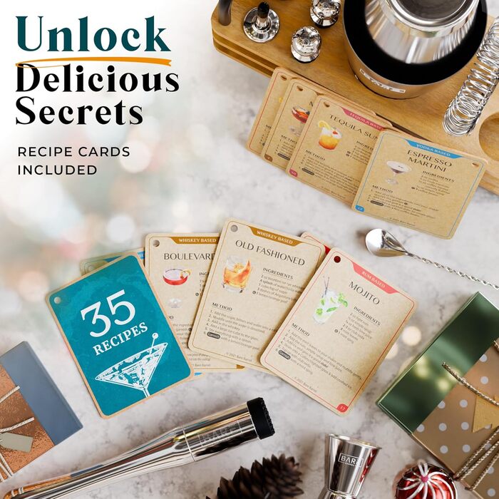 Набір для бармена Bare Barrel Pro: 14 предметів, Boston Shaker, стійка, рецепти, 28oz, професійний