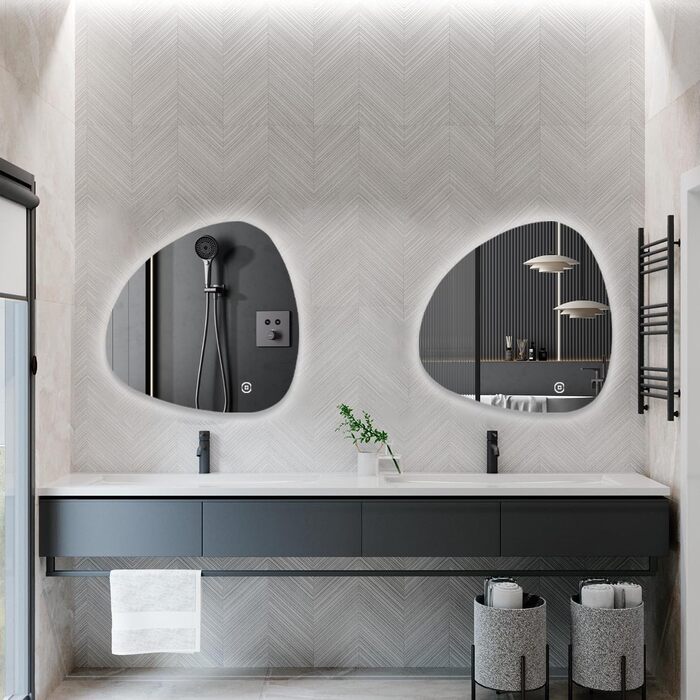 Асиметричне дзеркало для ванної кімнати Boromal з підсвічуванням 80x80 см LED, сенсорне керування, 3 кольори світла, регулювання яскравості