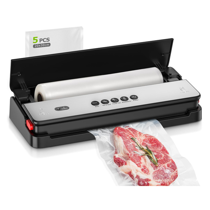 Вакууматор Bonsenkitchen для сухих та вологих продуктів з вбудованим різаком, чорний (в комплекті рулон та 5 пакетів)