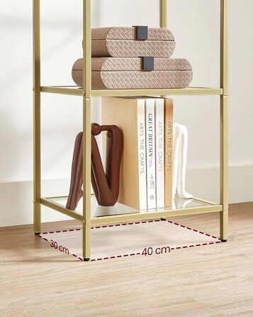 Регал VASAGLE з 5 полицями для ванної, вітальні, кухні, офісу. Скляна полиця, металевий каркас, проста збірка, 40B x 124,5H см.