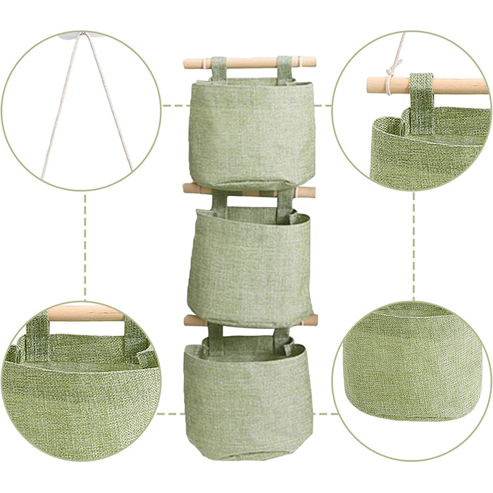 Підвісна сумка для зберігання syuantech з кишенями, 3-шарова бавовняна лляна тканина, підвісна сумка для зберігання на стіні, дверний органайзер для кімнати, ванної кімнати (фруктово-зеленого кольору)