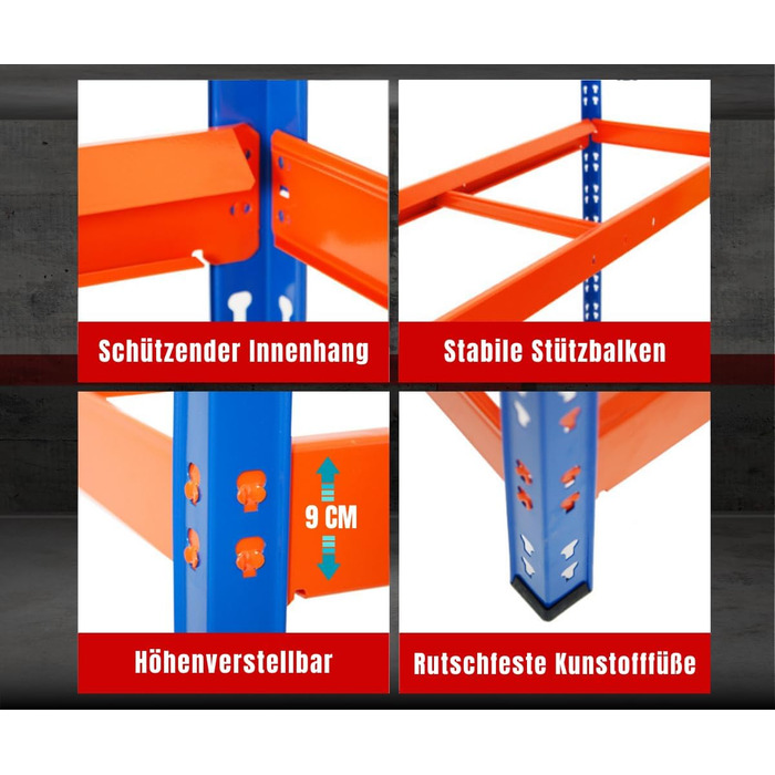 Стелаж для шин PROREGAL Tiger XL: 200x150x45 см, 300 кг навантаження, до 18 шин (205/55 R16), блакитно-помаранчевий | Стелаж для автосервісу, складу, підвалу