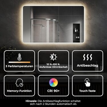 Дзеркало для ванної кімнати зі підсвічуванням SVNR, 70 x 50 см, LED, бездоганне покриття, сенсорне керування, регулювання кольору 3000K-6400K, з синім підсвічуванням