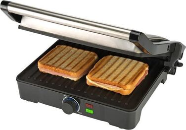 Настільний гриль, бутербродниця, тостер з антипригарним покриттям на 2 сендвічі, 29 х 23 см, складний, 2000 Вт, нержавіюча сталь
