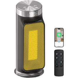 Електричний обігрівач 1800W з керамічним нагрівачем, розумний, енергозберігаючий, з Wi-Fi, керуванням через додаток та пультом дистанційного керування, з таймером 24 години