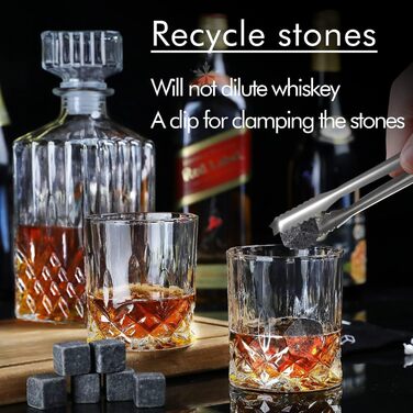 Набір для віскі: декантир, 6 склянок, охолоджуючі камені, кліп. Без свинцю. Преміум якість. Ідеальний подарунок для чоловіків