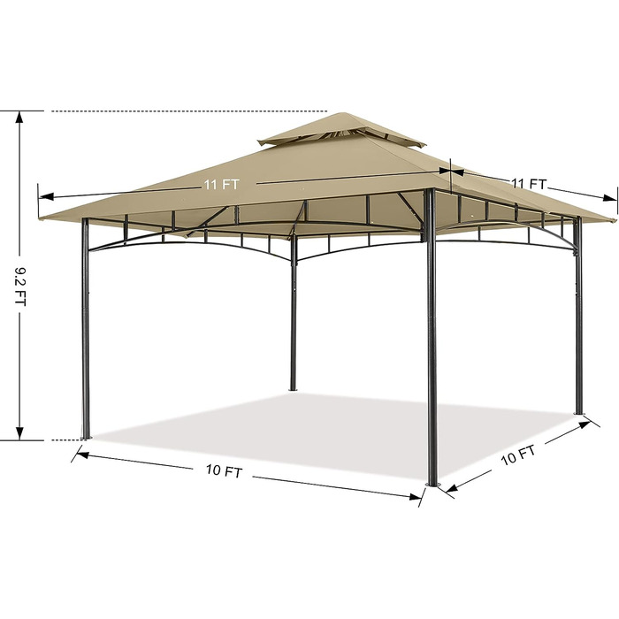 М x 3,4 м Альтанка з подвійним дахом для саду, двору, (3,4x3,4 м, хакі), 3,4