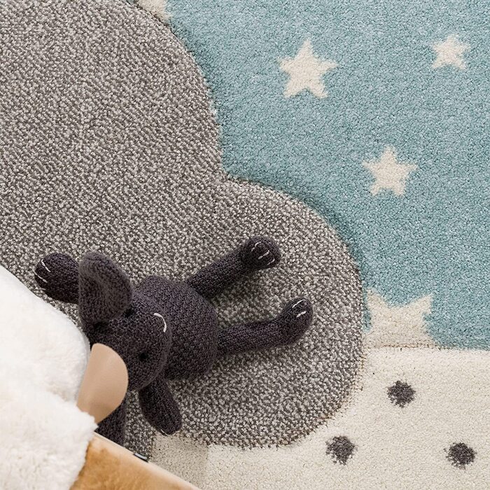 Дитячий килим Paco Home Дитяча кімната Картаті крапки Хмари Зірки пастельно-блакитного сірого кольору, Розмір 160x230 см