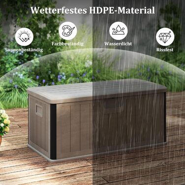 Ящик садовий COSTWAY 378 л, водонепроникний, з кришкою на замок, для подушок та інструментів, коричневий