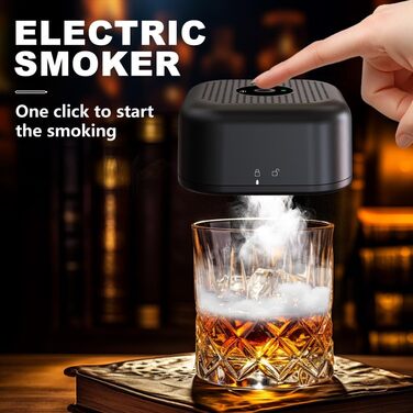 Набір для копчення коктейлів та віскі (електричний) з 4 дерев'яними стружками, аксесуар для віскі, бурбону, кави, м'яса та горіхів, ідеальний подарунок на День батька