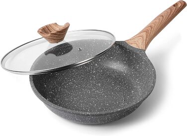 Сковорода ZUOFENG з антипригарним покриттям з граніту N антипригарна сковорода, з покриттям для індукції газової плити (сковорода з кришкою, 24 см)