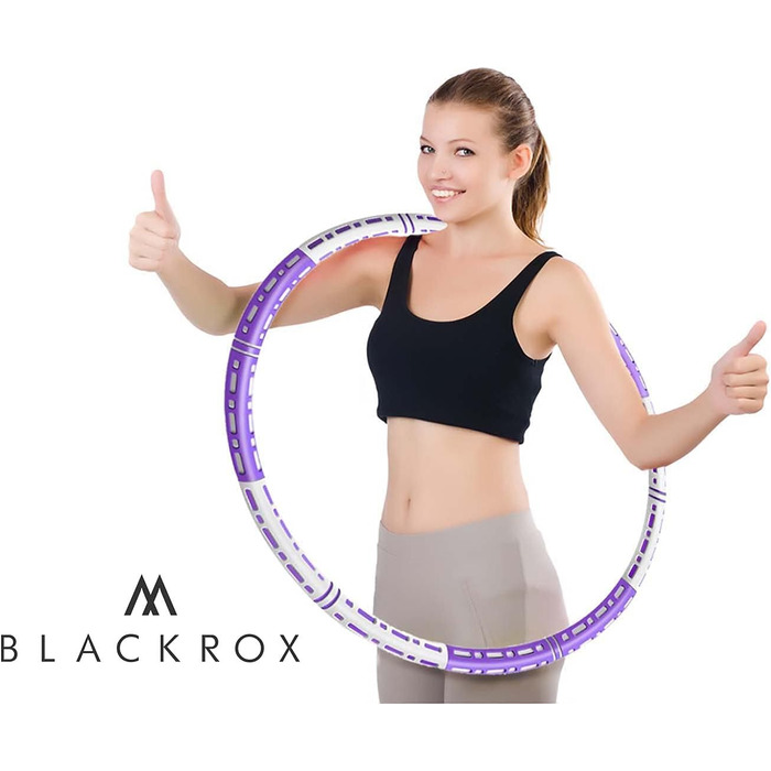 Фітнес-обруч BLACKROX HOOPAROX Adult Hula Fitness Hoop Інтер'єр з нержавіючої сталі Регульована вага Зменшення ваги 1,2-4 кг Обруч для початківців для фітнес-масажу для схуднення ФІОЛЕТОВИЙ & БІЛИЙ