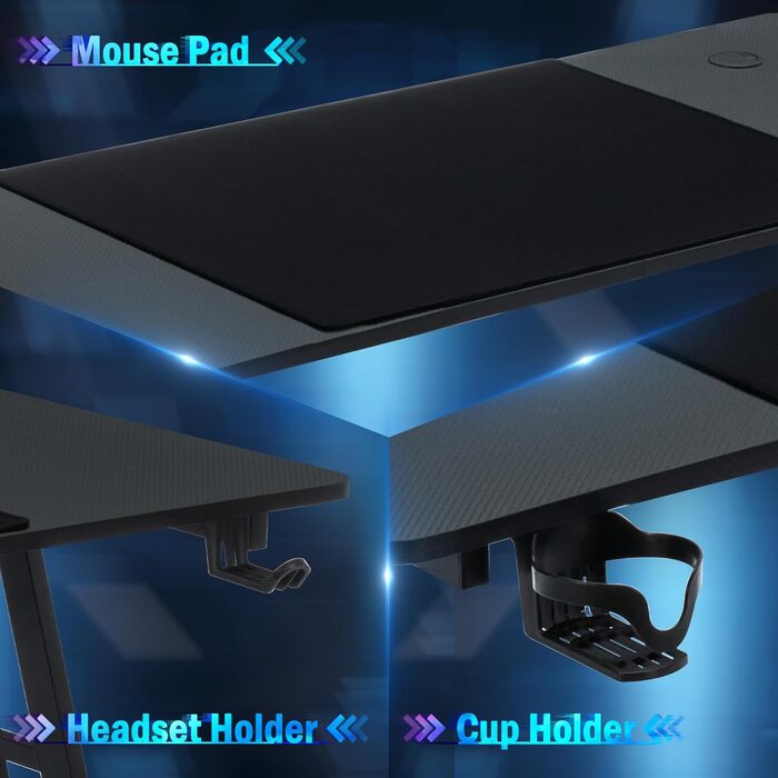 Ігровий стіл 120x60 см з А-подносінням, стіл для комп'ютера з тримачем для напоїв та гачком для навушників, карбонове покриття, стійкий, ергономічний для дому та офісу