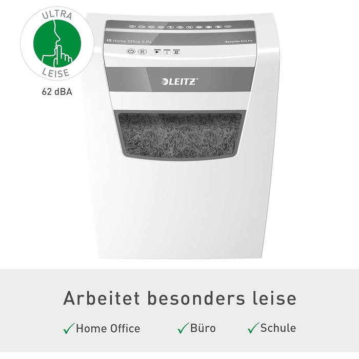 Шредер Leitz IQ Home Aktenvernichter: безпечний, тихий та компактний для дому та офісу, P4, 8 листів, білий