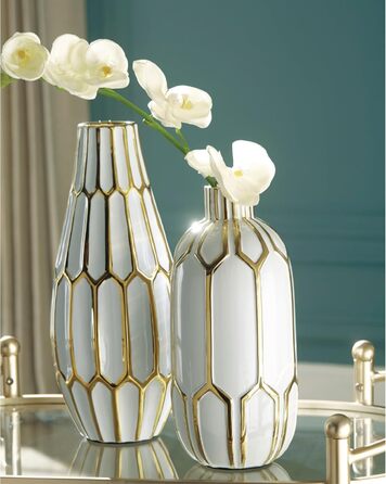 Ваза Ashley Furniture Signature Design, Mohsen, золотий декор, білий, 2 шт.