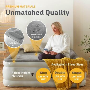 Розкішне односпальне надувне ліжко Huddle із запатентованим подвійним насосом Технологія преміум-класу SlumberGuard Надувний матрац із вбудованим насосом Зручний надувний матрац Надувний матрац в